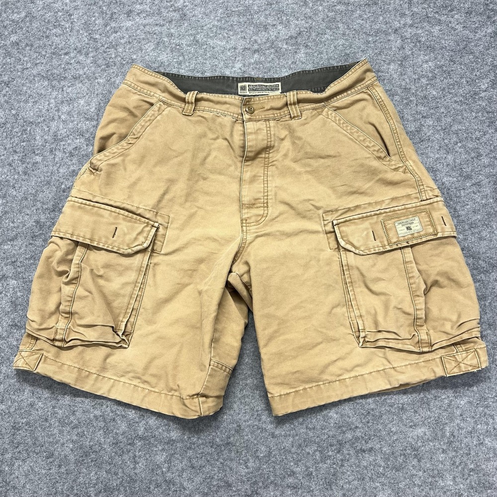 American Eagle Cargo Shorts Mens 36 Tan Button Fly Utility Heavyweight Y2K